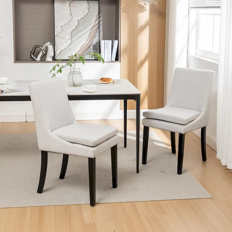 Modern Dining Chairs Set of 2, Upholstered Kitchen & Dining Room Chairs with Solid Wood Legs,Tufted Linen Fabric Chairs