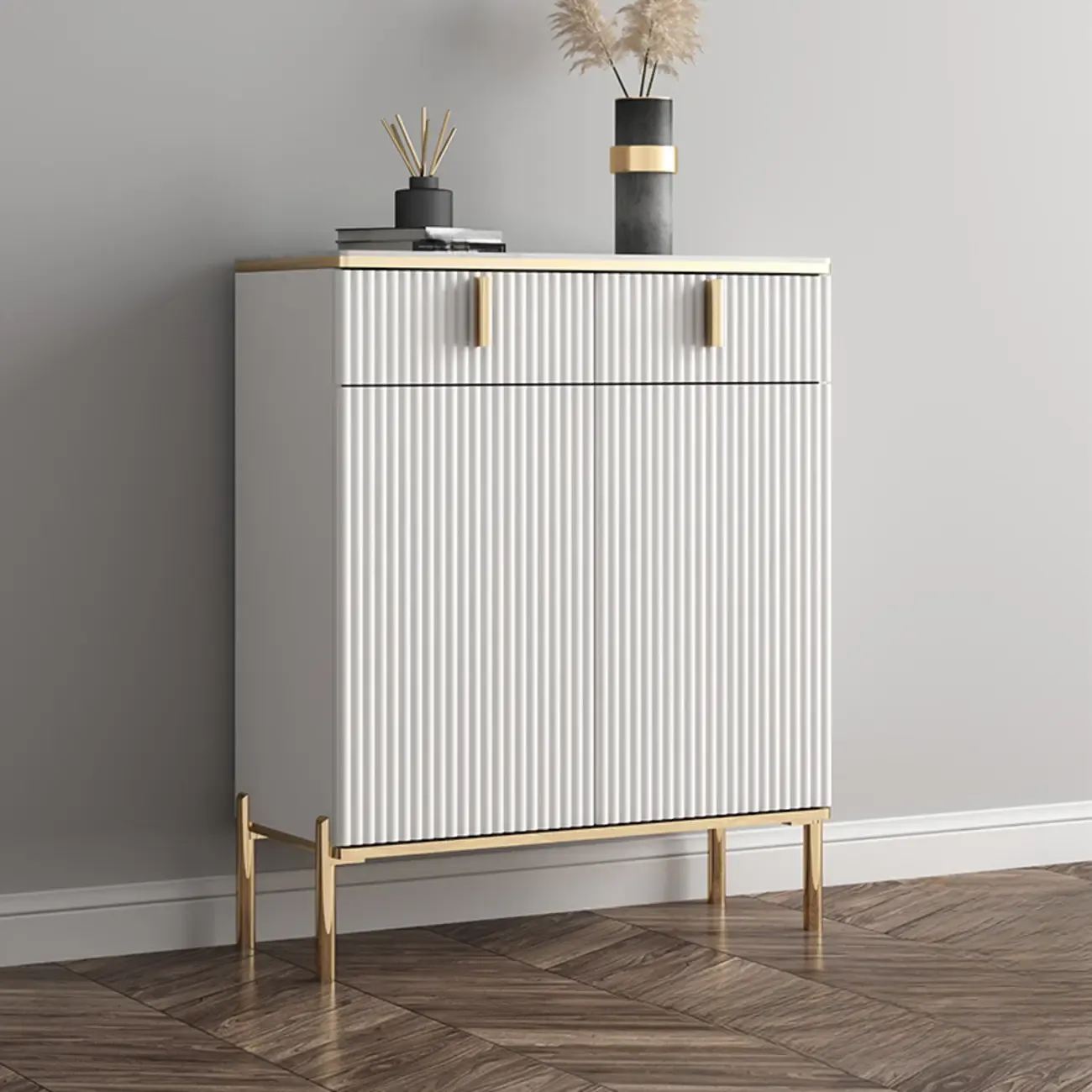 Glam Light Coffee Wood Entryway Shoe Cabinet