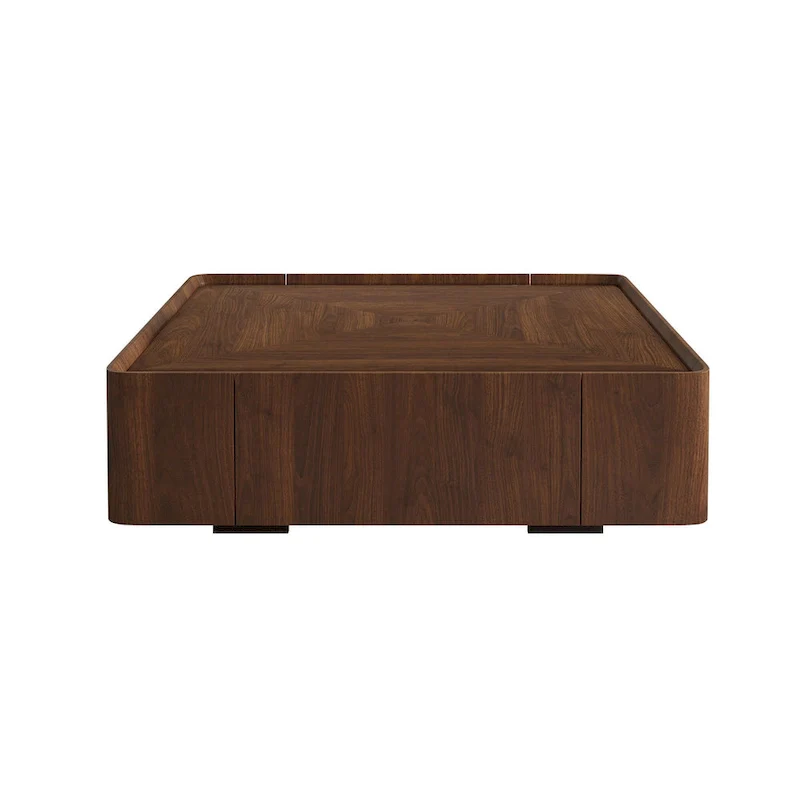 Mid-Century Modern Suqare Wood Finish Coffee Table with Drawers