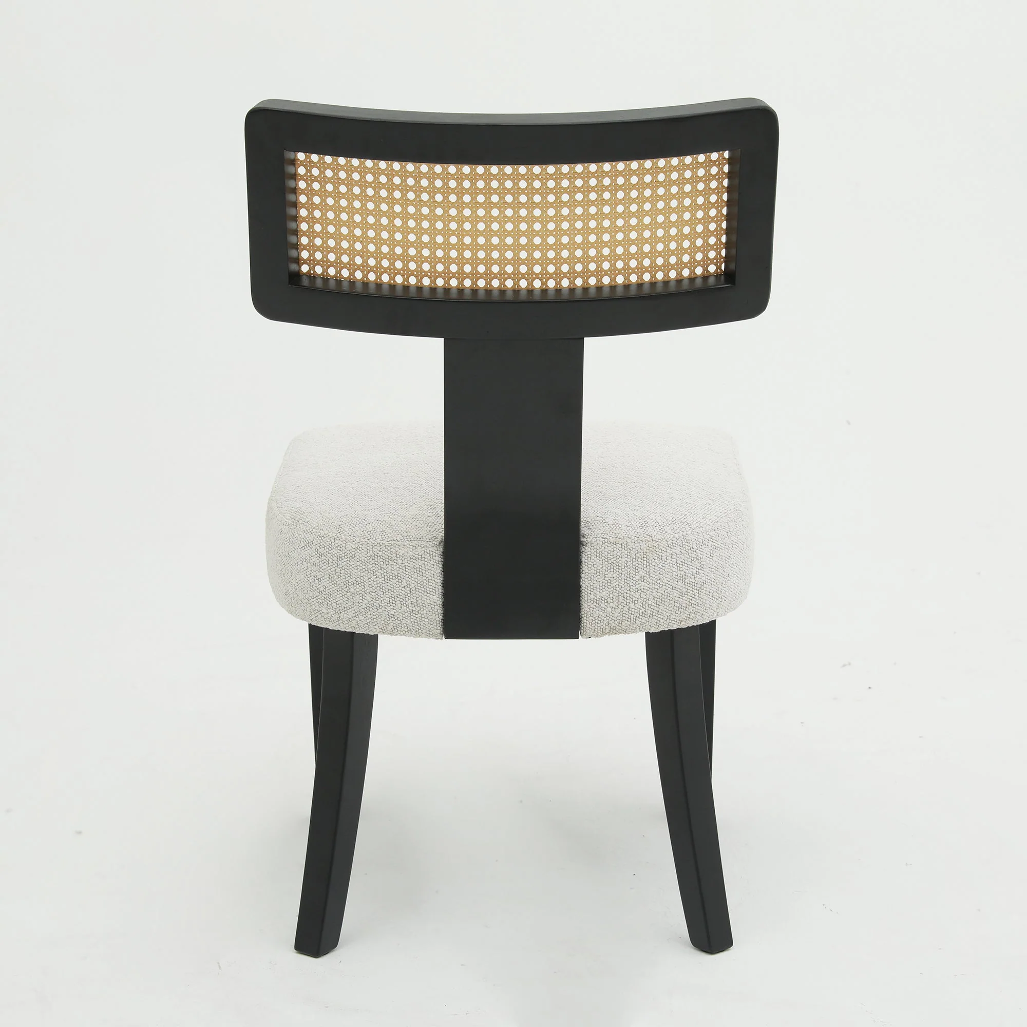 Wood and Rattan Mid Century Modern Dining Chairs Set of 2