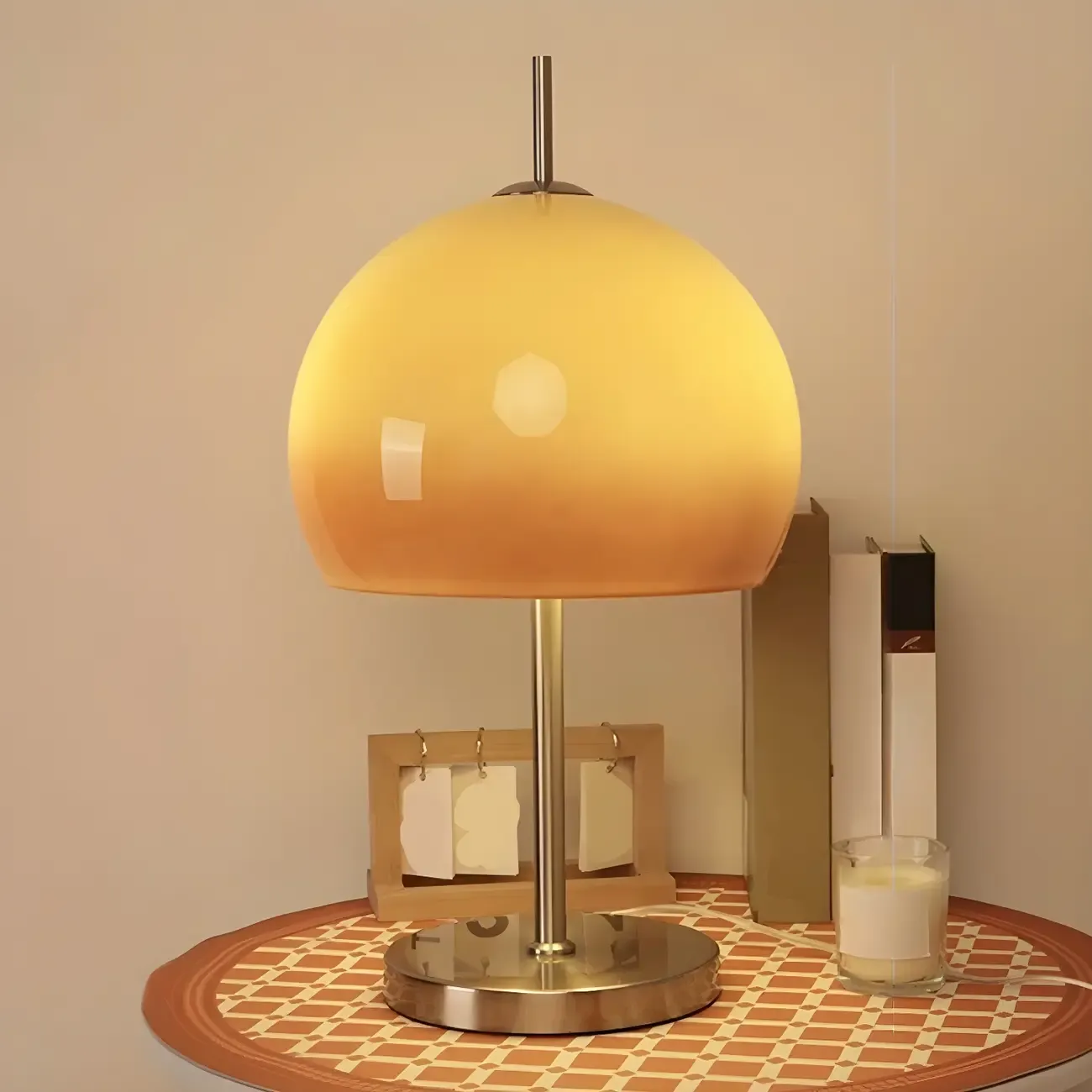 Caramel Gradient Glass Dome Table Lamp Stainless Steel Base