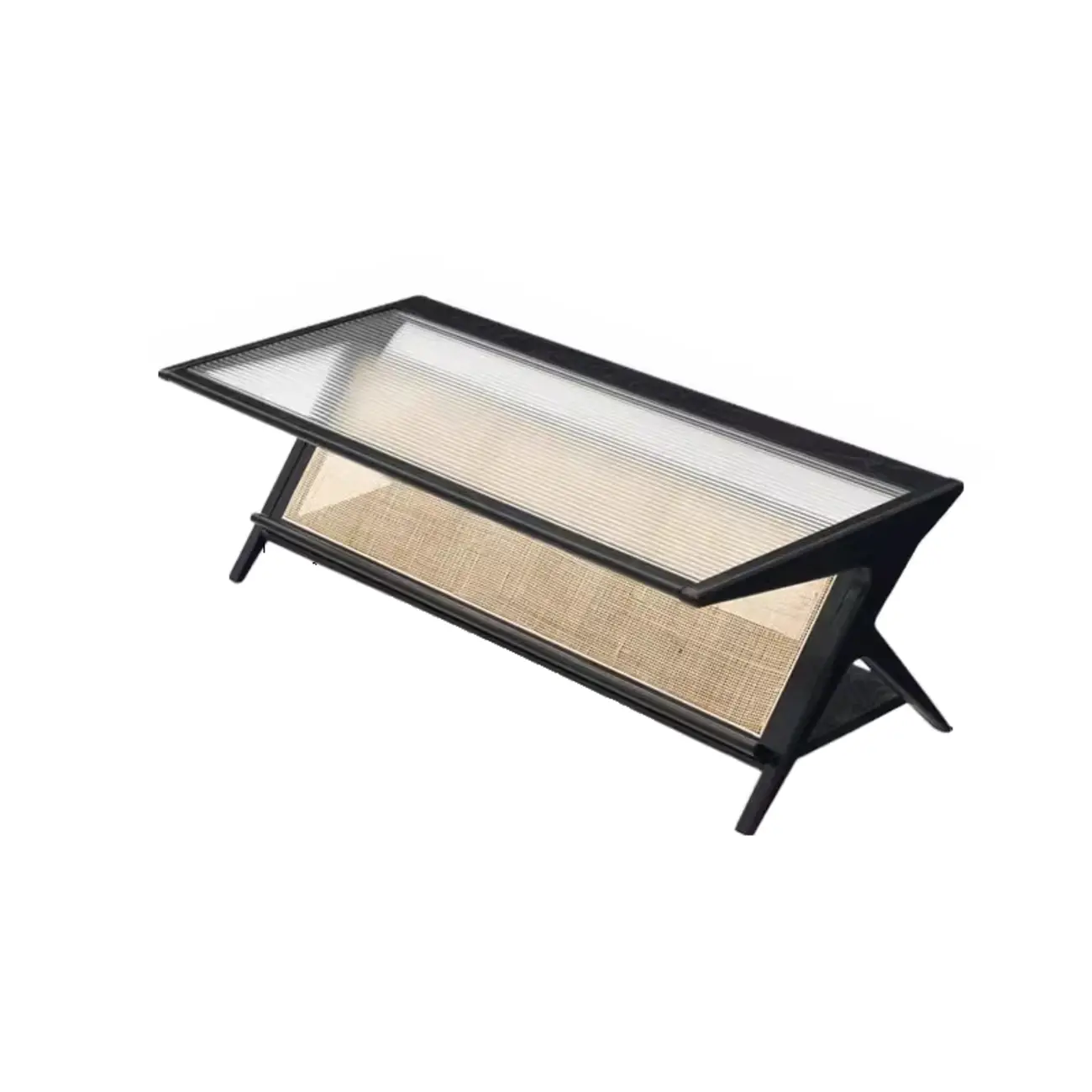 Modern Brown Rectangle Glass Wood Coffee Table with Shelf