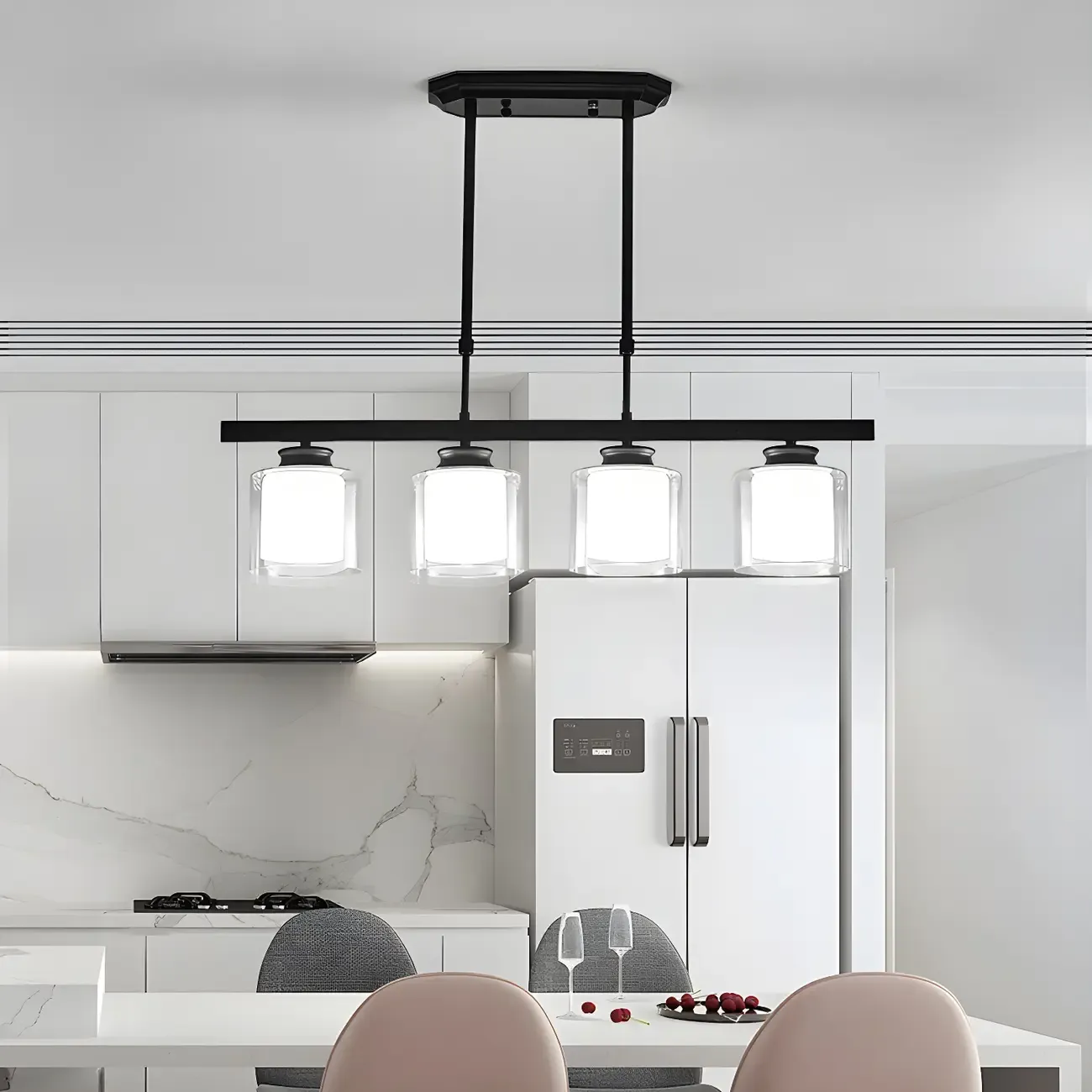 Modern Glass Cylinder Island Pendant Light for Kitchen