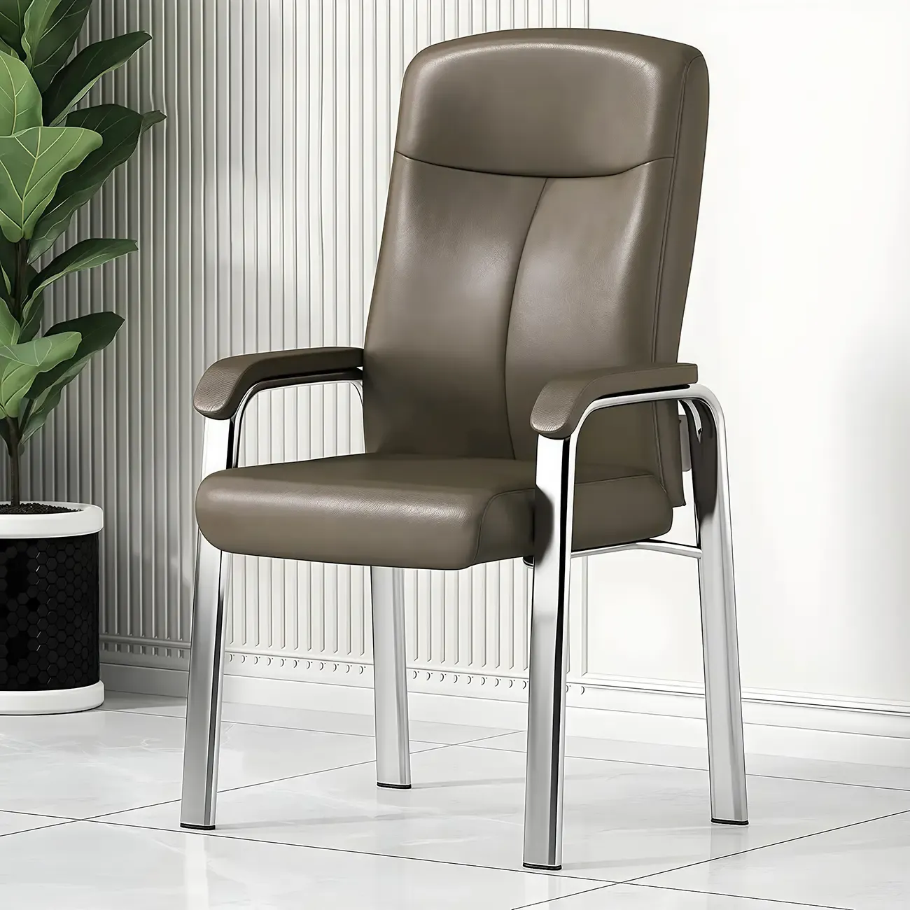 HomeyFad Modern Leather Metal 4-Leg Office Chair with Arms