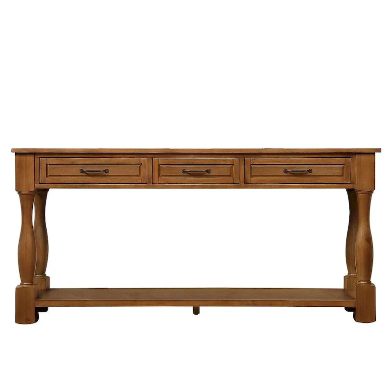 63 Solid Wood Console Table with 3 Drawers and 1 Bottom Shel
