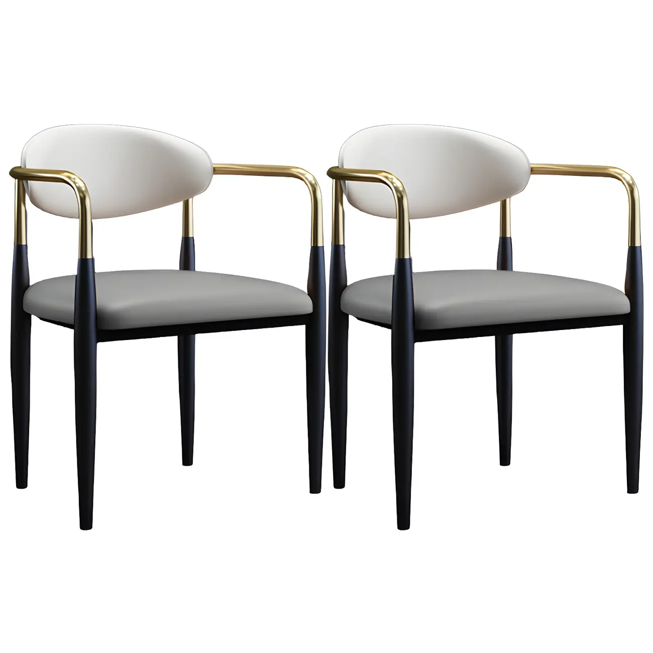 Curved Metal Legs Faux Leather Armrest Dining Chair