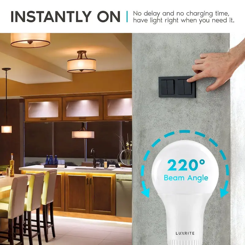 Luxrite GU24 LED A19 Light Bulb 60W Equivalent, 800lm, Dimmable, 9W, Enclosed Fixture Rated, UL Listed, E26 Base, 4-Pack