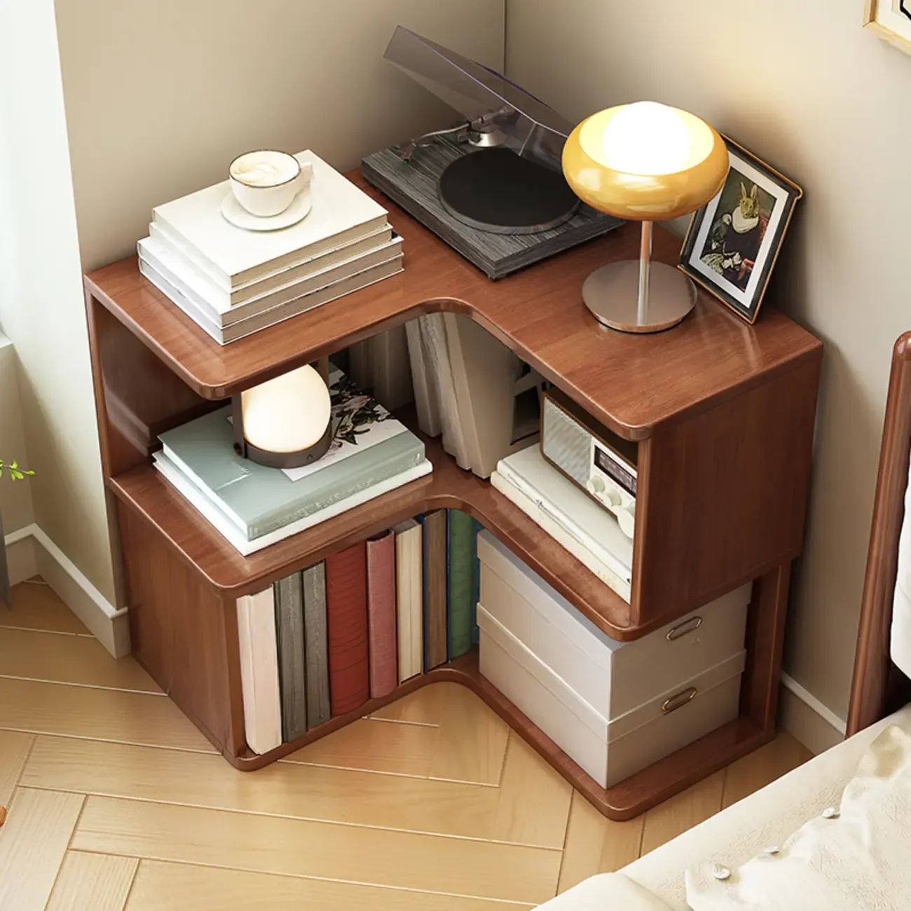 Minimalism Vertical Brown Wood Corner Bookcase