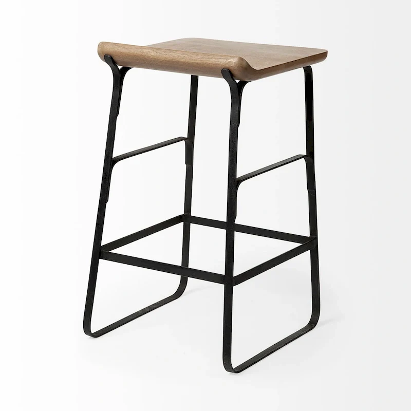 Conan Medium Brown Solid Wood Seat With Black Metal Frame Counter Stool - 15.0L x 16.0W x 25.0H