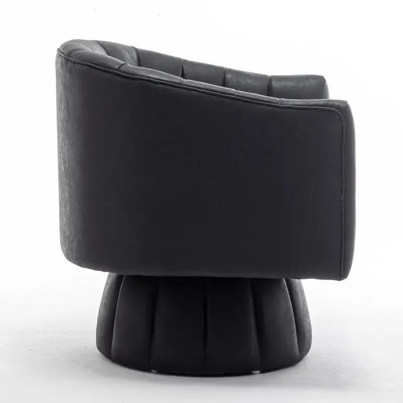 SEYNAR Mid-Century Swivel PU Leather Tufted Round Accent Barrel Chair