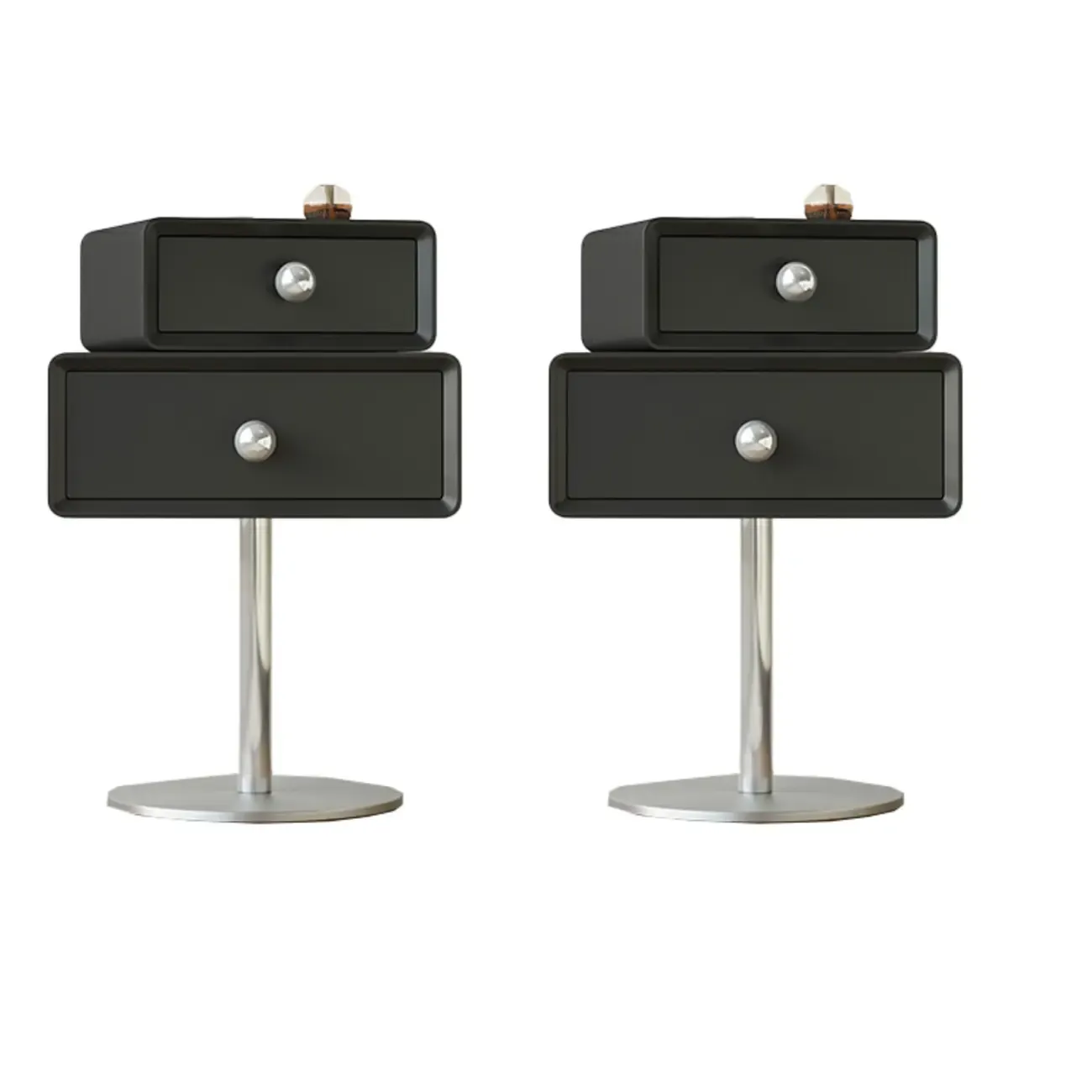 Modern Metal Wood Rotatable 2-Drawer Nightstand