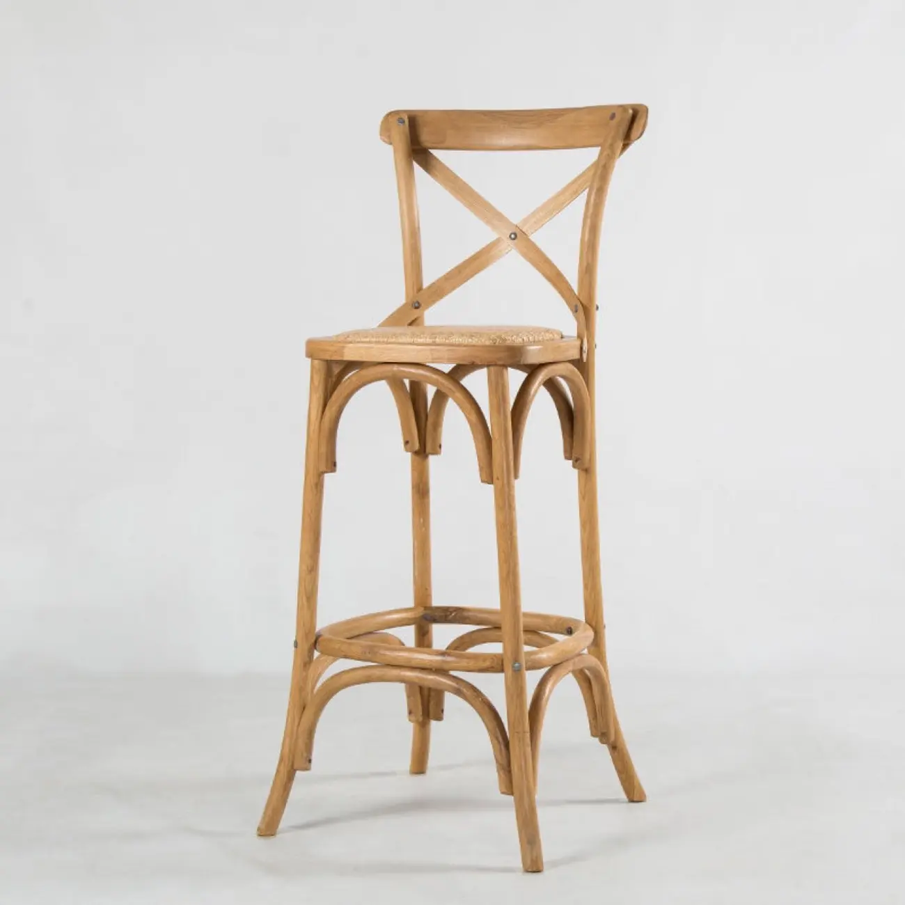 Rustic Farmhouse Wooden Square Rattan Cross Back Bar Stools