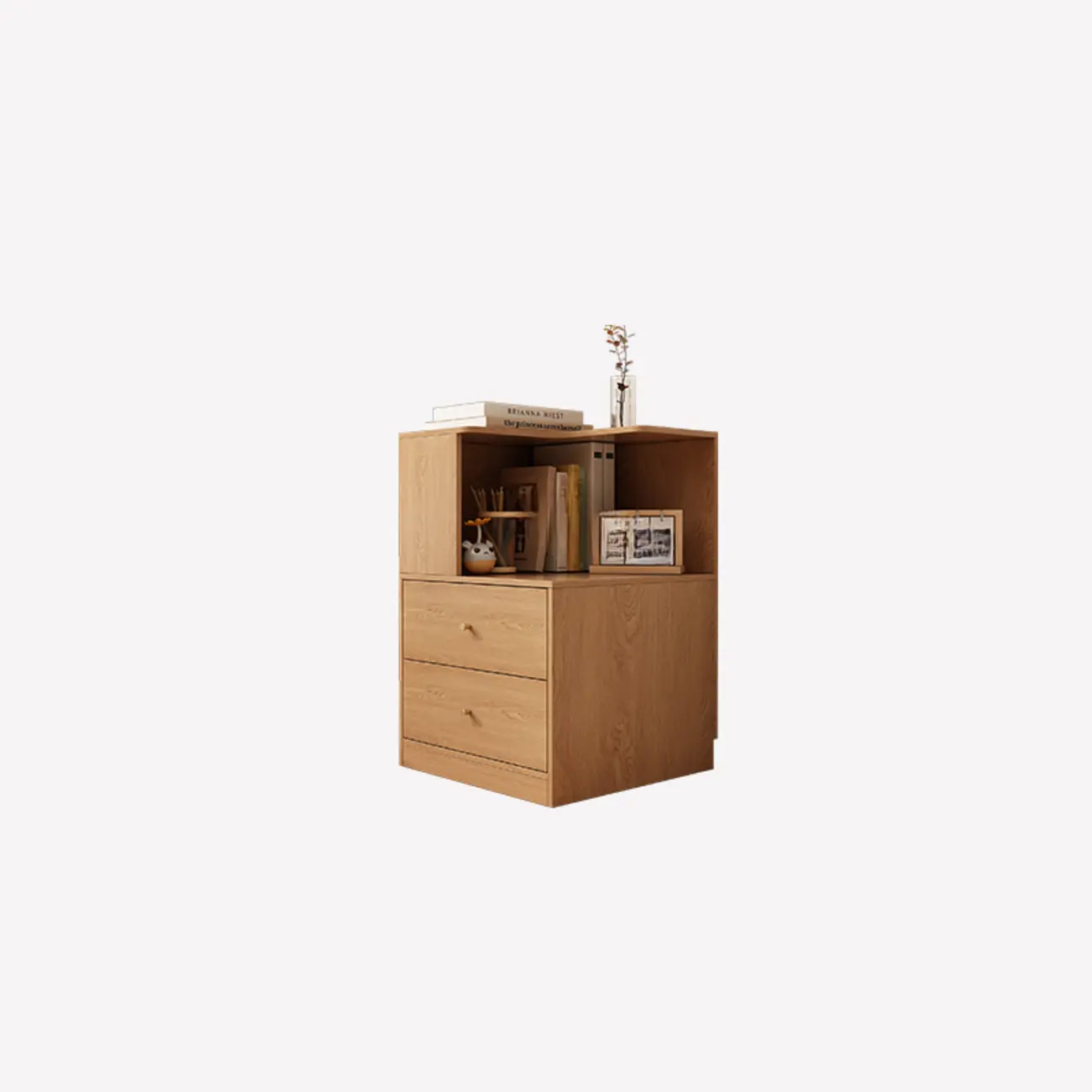 Modern Sepia Timber Corner Bookcase with 2 Drawers