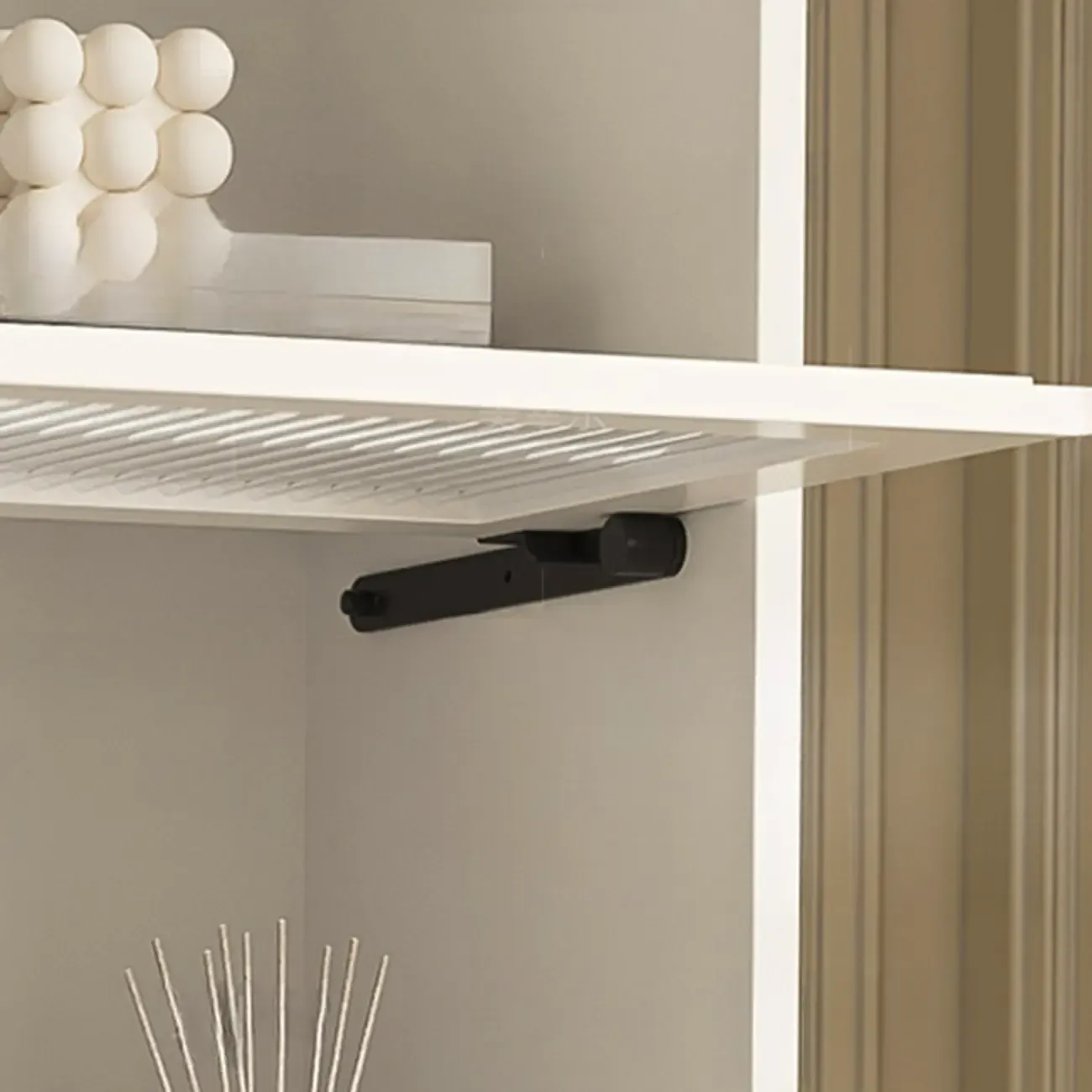 3-5 Shelves White Glass Display Cabinet with Flip Cover