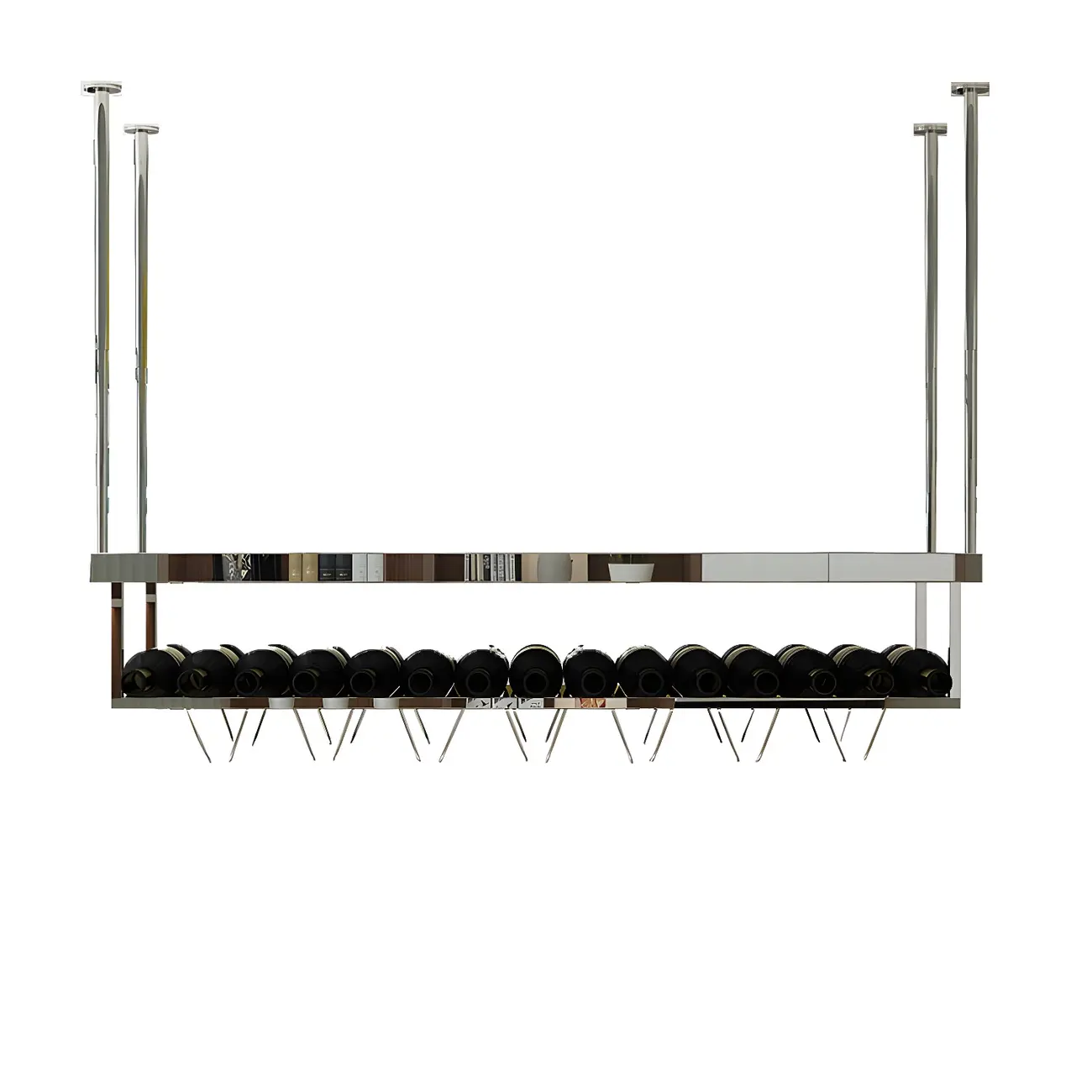 Modern Metal Hanging Wine Rack with Glass Holder