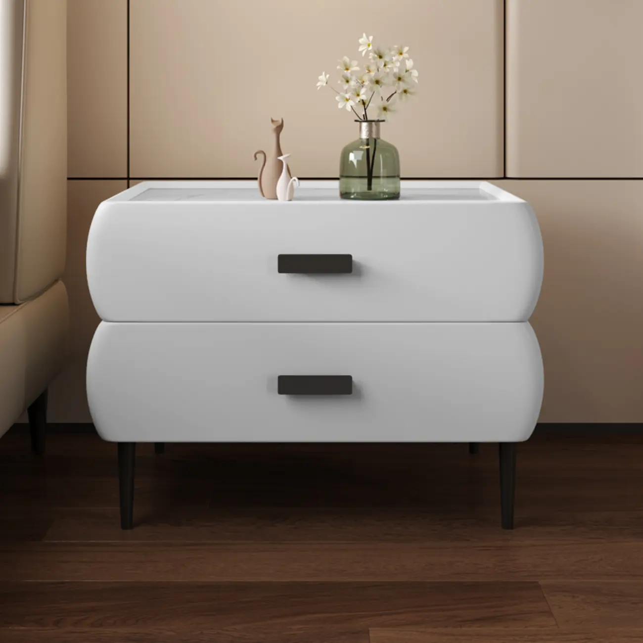 Simple Sintered Stone Top 2-Drawer Nightstand