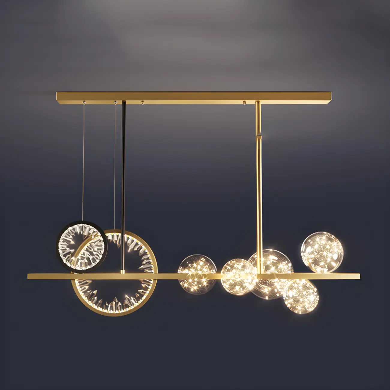 Geometric Gold Glass-Crystal Island Pendant Light