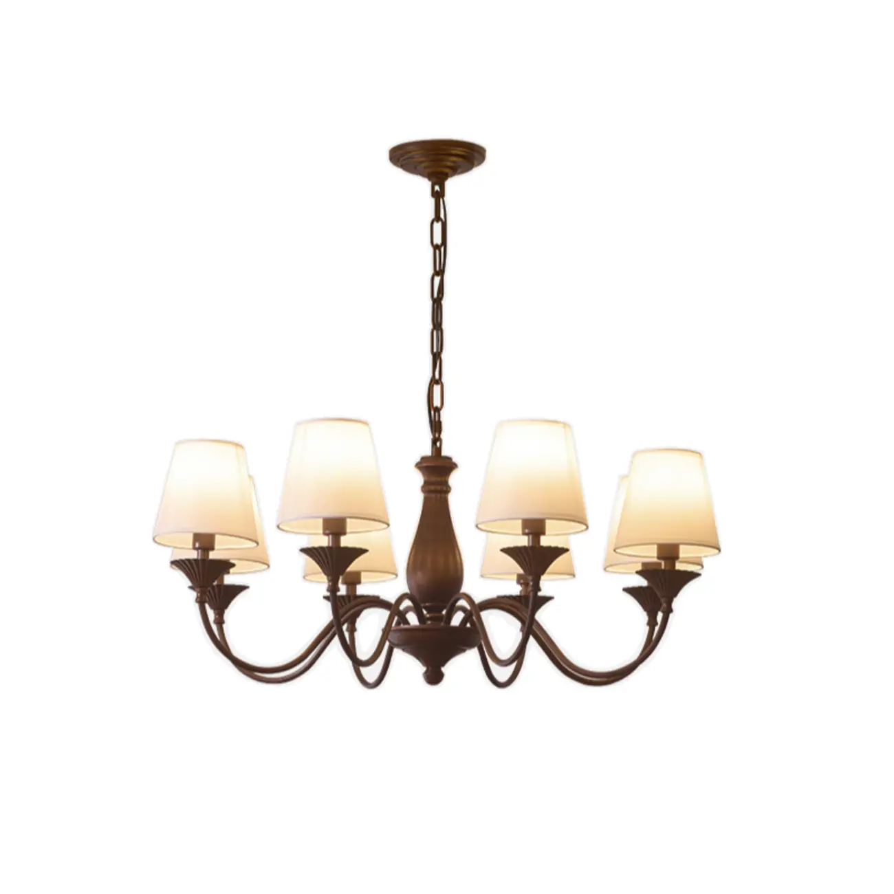 Traditional Brown Metal Fabric Barrel 8 Lights Chandelier