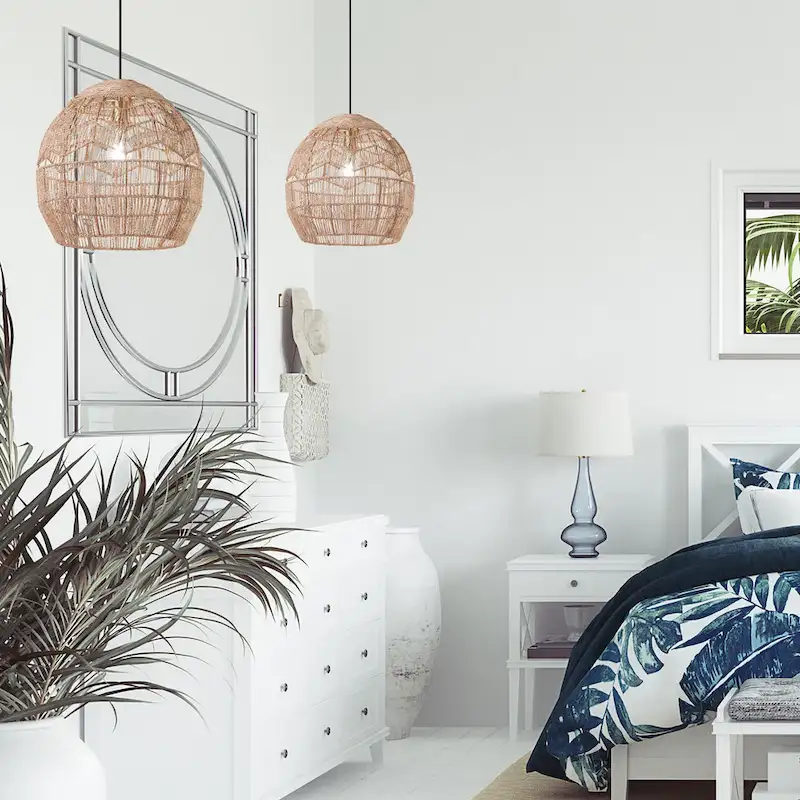 Charlotte River of Goods Metal and Woven Hemp Rope Hanging Pendant Light - 15.5  x 15.5  x 15.75/62.75