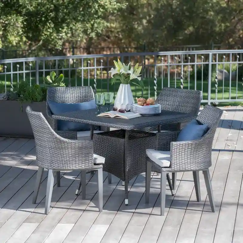 Hillhurst Outdoor 5-piece Square Wicker Dining Set with Cushions by Christopher Knight Home