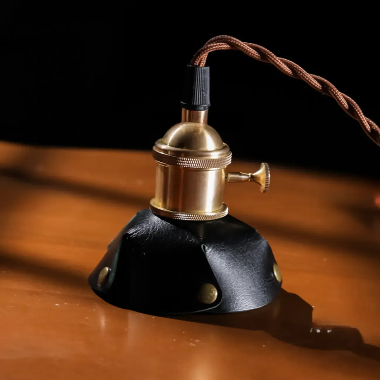 Modern Geometric Leather Gold Metal Pendant Light