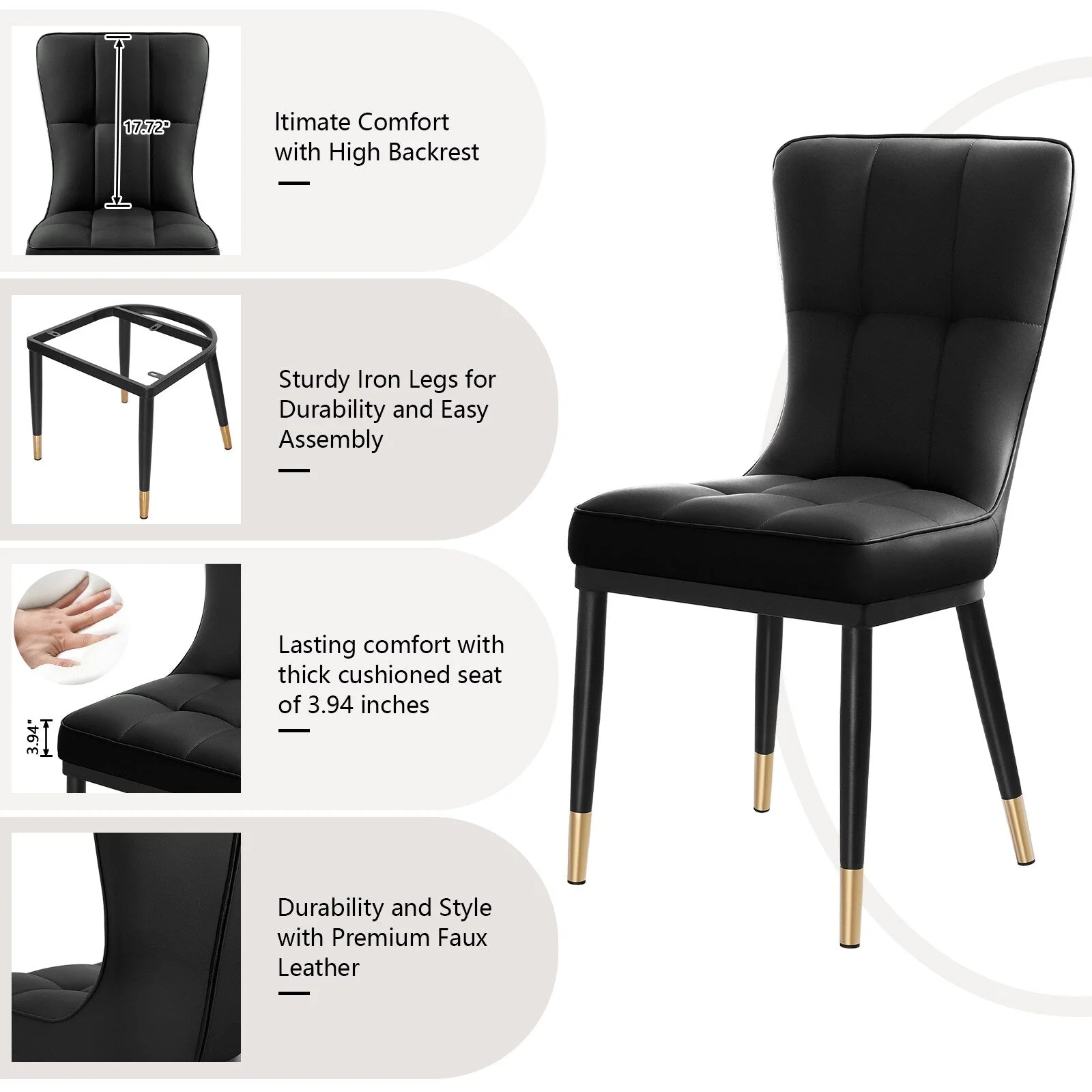 Faux Leather Upholstered Dining Chairs Set of 2/4