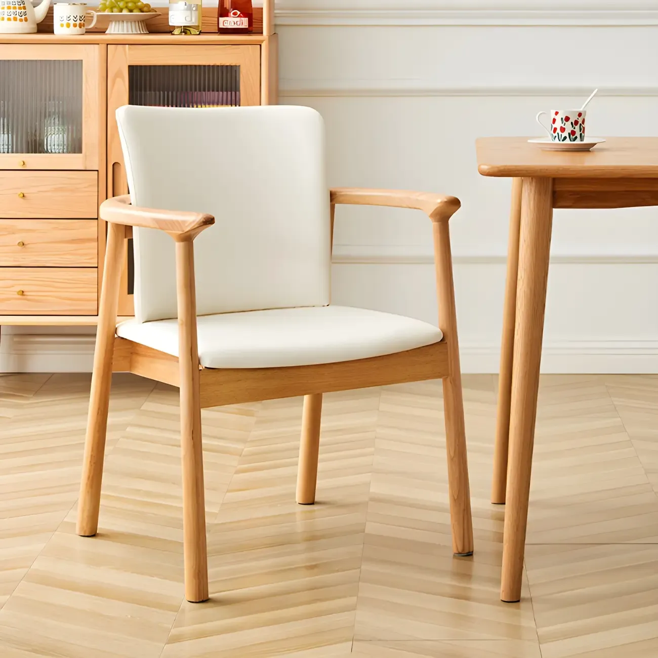 Modern Upholstered Rubberwood Arm Dining Chair Set of 2