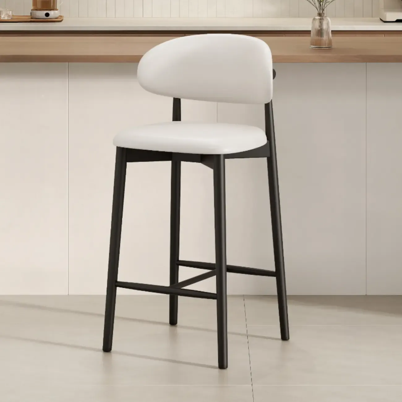 Mid Century Modern Upholstered Bar Stool with Back