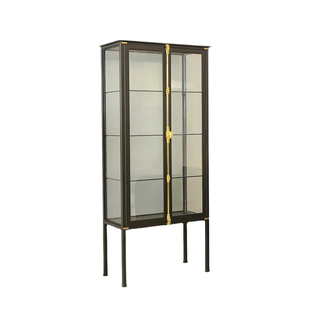 Black Metal Glass Shelves Display Cabinet with Lights