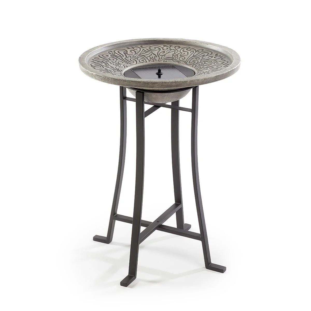 Perello intelliSOLAR Light Cement Birdbath with Remote - Distressed Grey