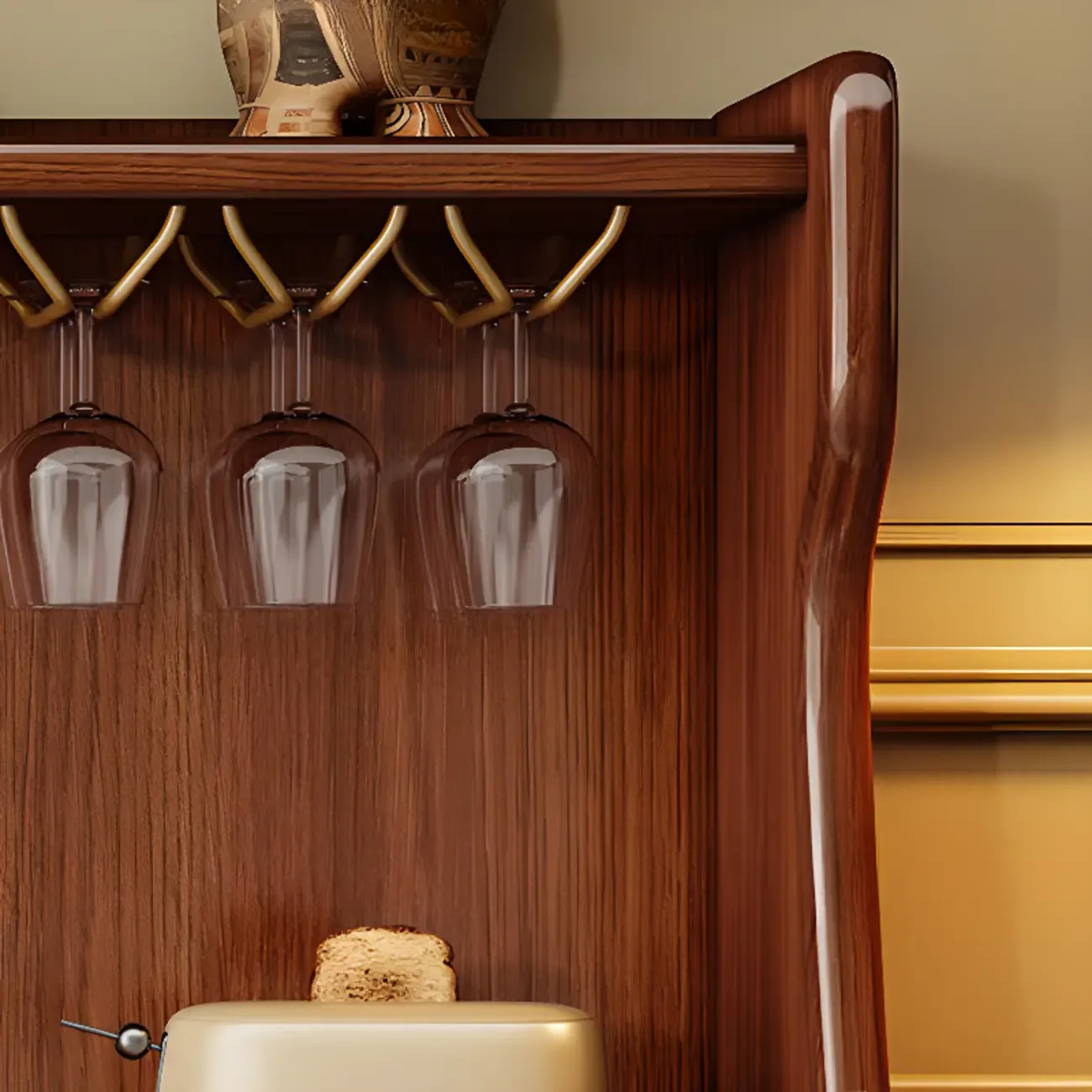 Modern Wood Kitchen Buffet with Shelves and Stemware Rack