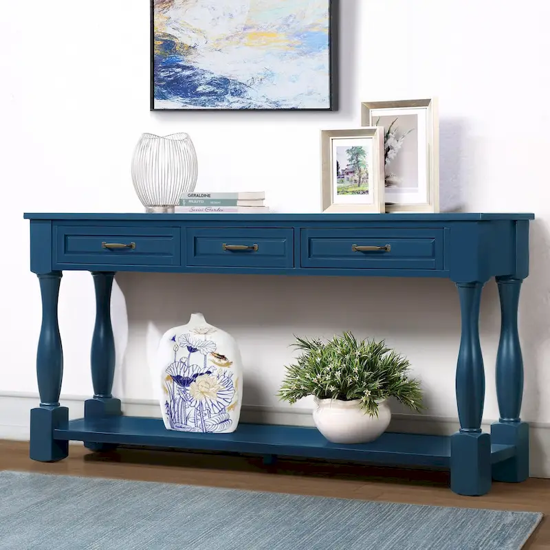 Wood Console Table with 3 Drawers and 1 Bottom Shelf