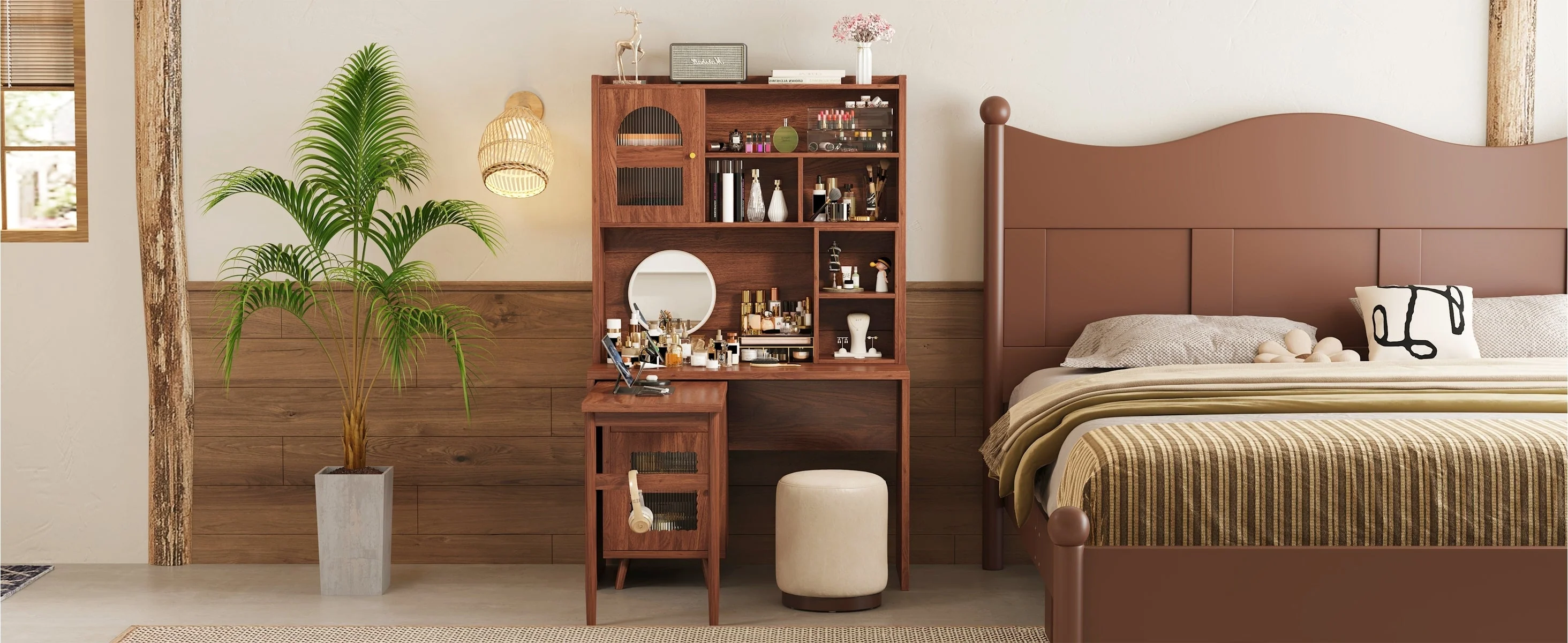 Walker Edison | Computer Desk with 90 Degree Rotating Desktop and Storage