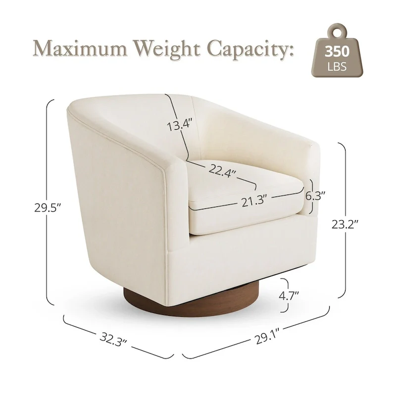 Modern Accent Chair Upholstered Fabric Living Room Swivel Barrel Armchair Wood Frame