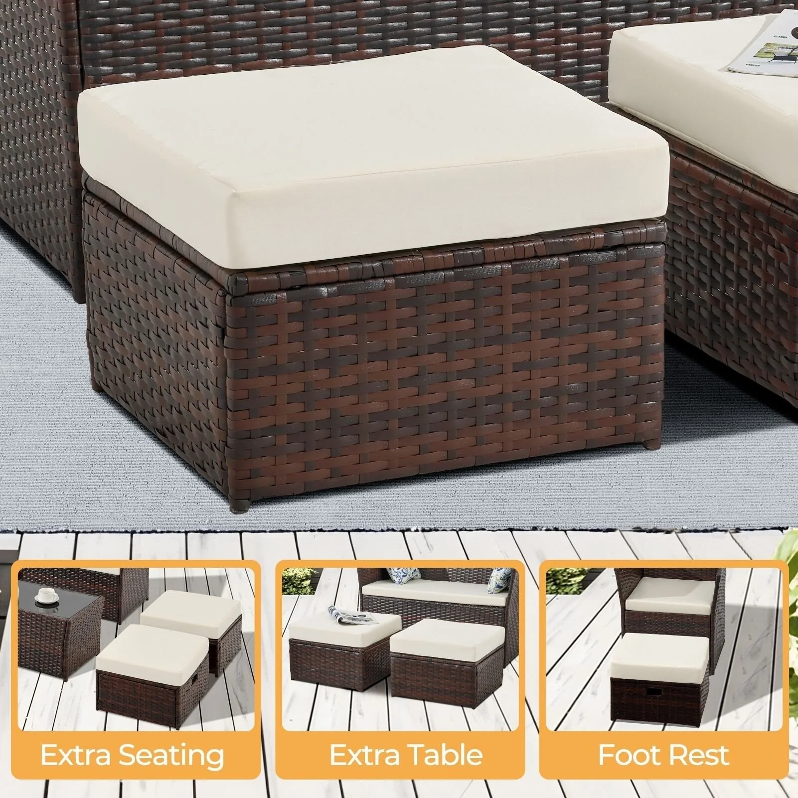 2-PC Patio Wicker Ottomans--Clearance