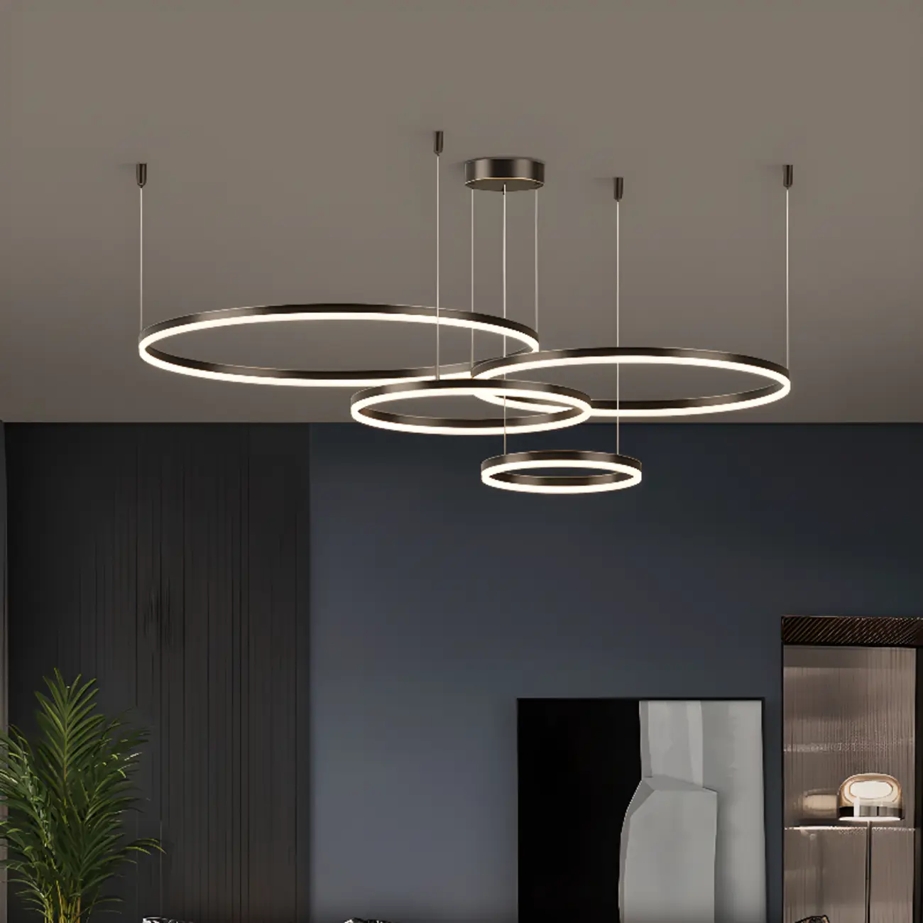 Modern Gold Multi-Circle Tiered Metal Ring LED Chandelier