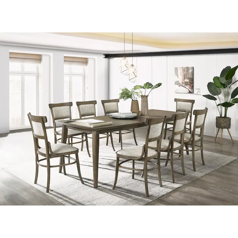 9 Piece Dining Table Set with 8 Fabric Dining Chairs