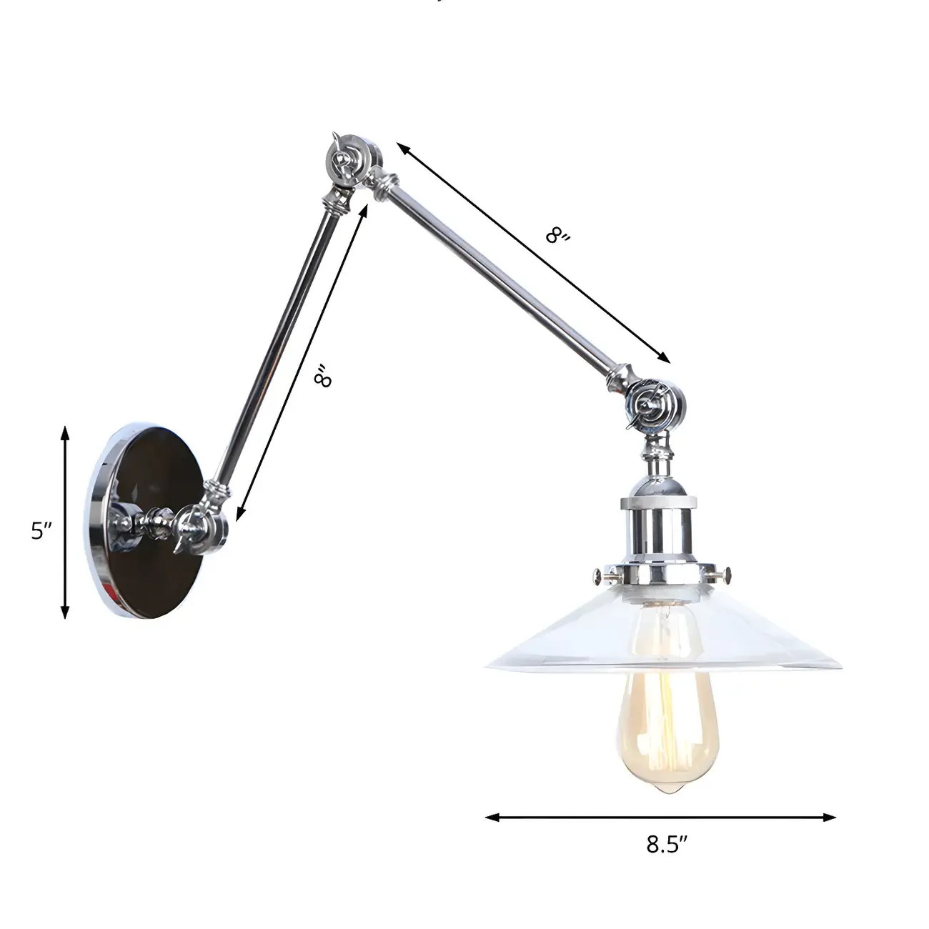 Industrial Clear Shade Sliver Swing Arm Wall Light