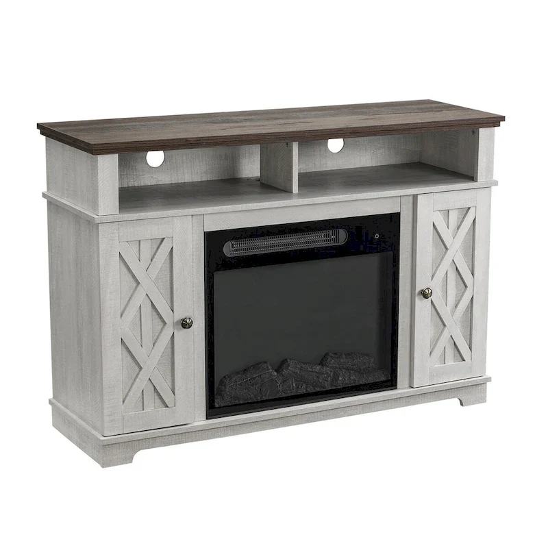 48 in. White TV Stand for TVs up to 55 in. with Electric Fireplace