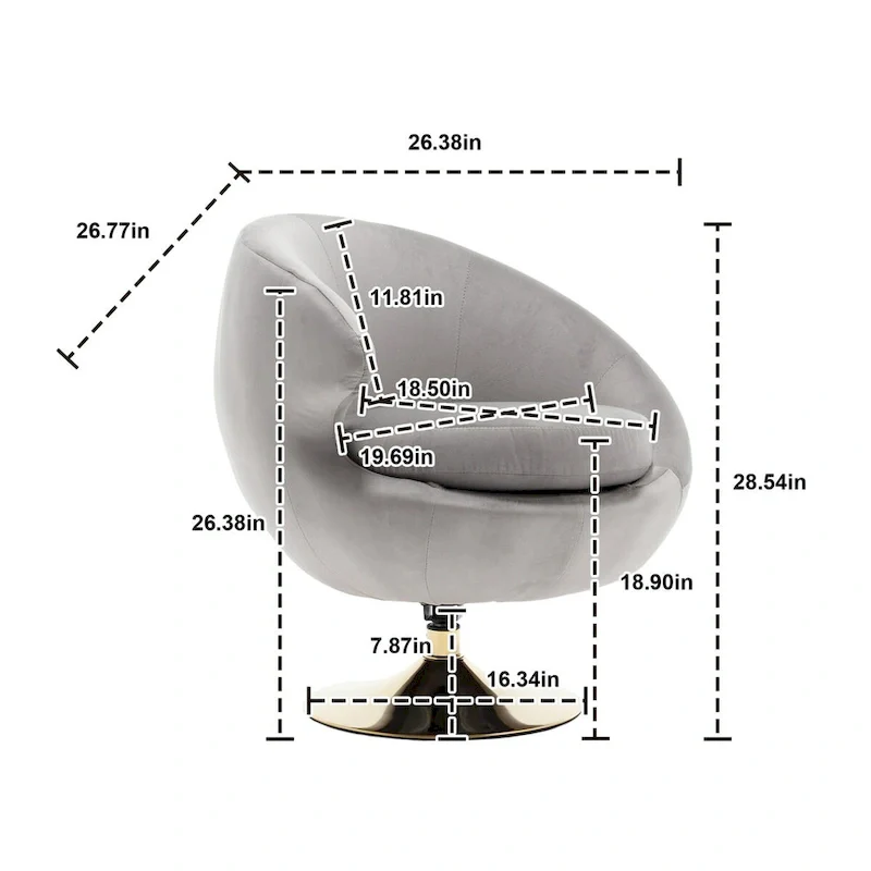 HOMEFUN Velvet 360 Degree Swivel Left Cuddle Barrel Accent Chairs