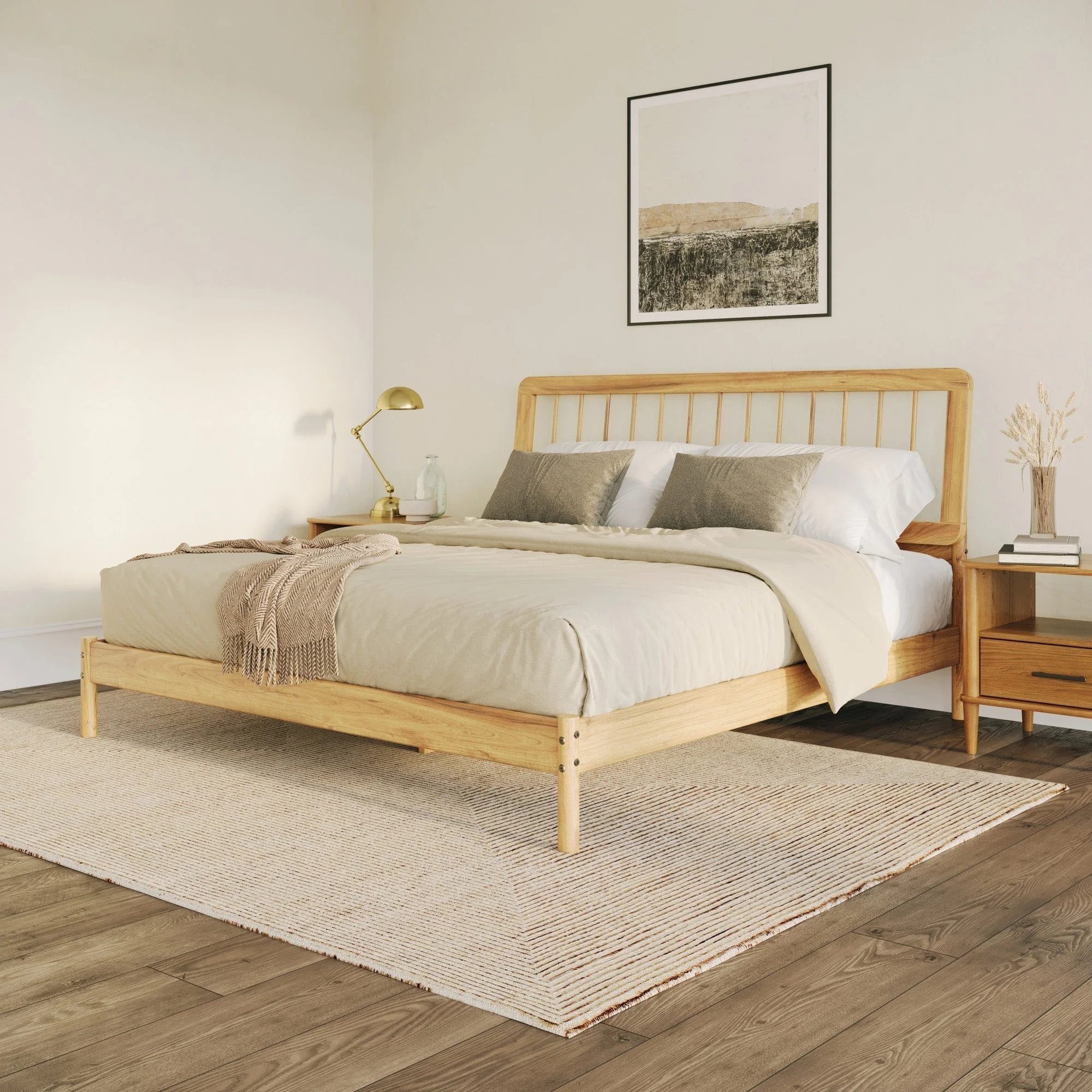 Cama Mid-Century Modern Solid Wood Spindle Bedframe