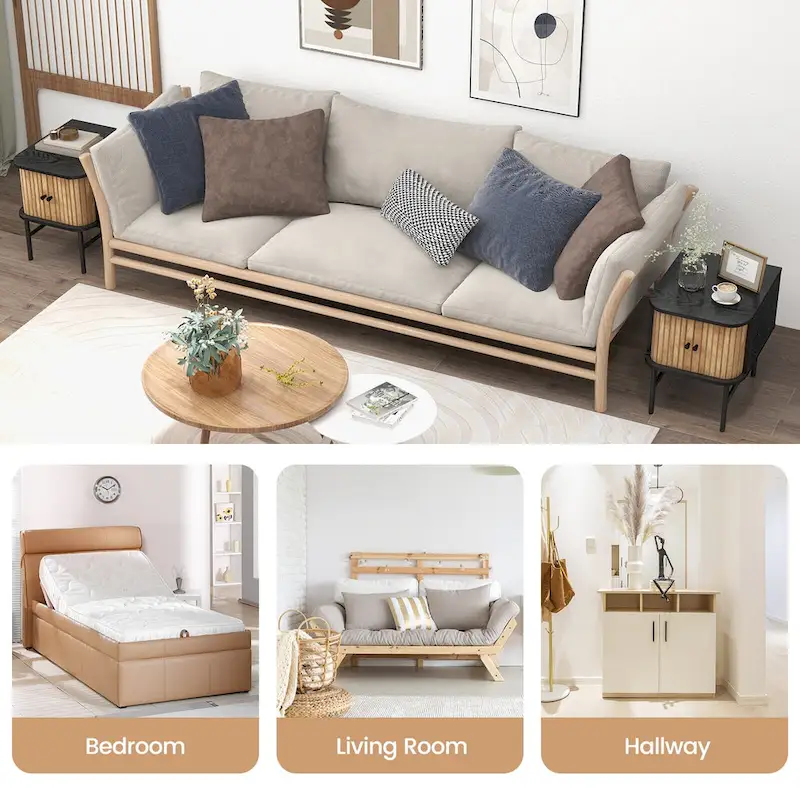 Costway Sliding Door Nightstand Mid-century Modern Storage End Table