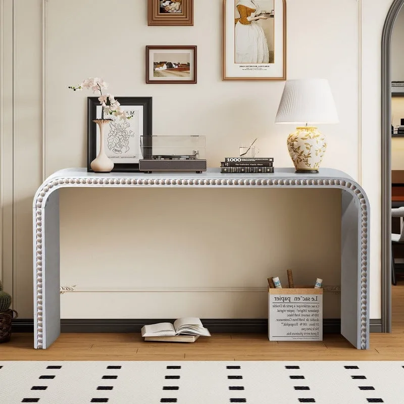 59 Entryway Table, Curved Waterfall-style Table,Console Table with Wood Beads