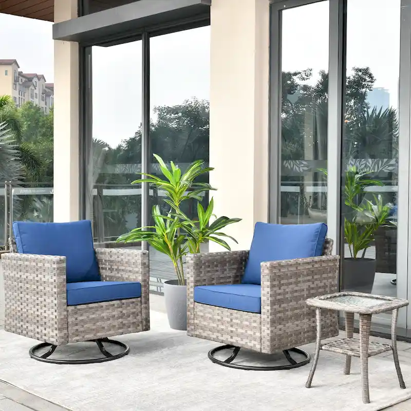 OVIOS Patio Wicker Swivel Rocking Chair 3-piece Set with Side Table