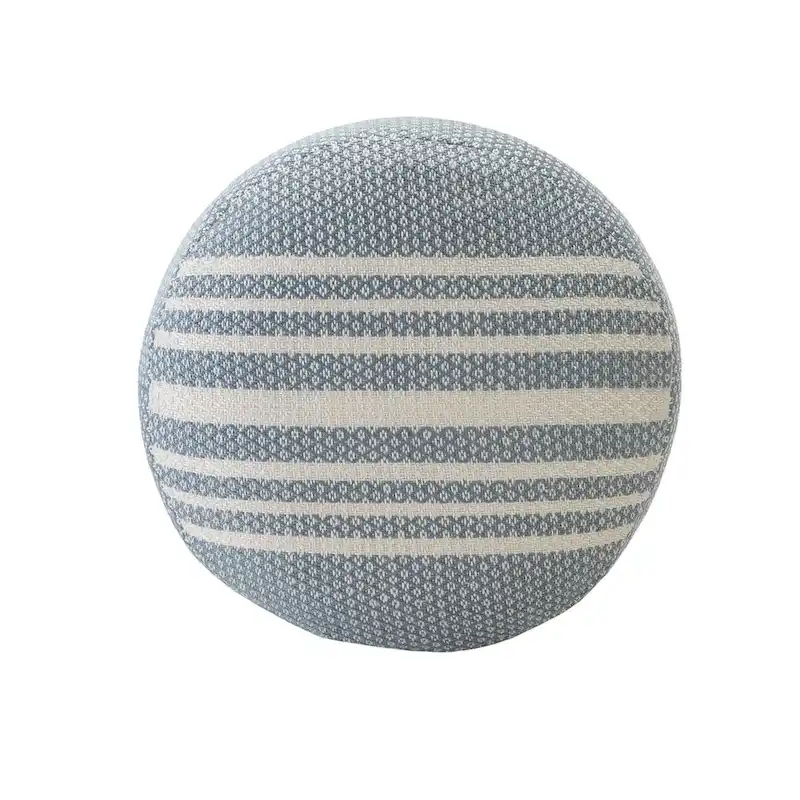 20 Blue and White Striped Round Pouf Ottoman