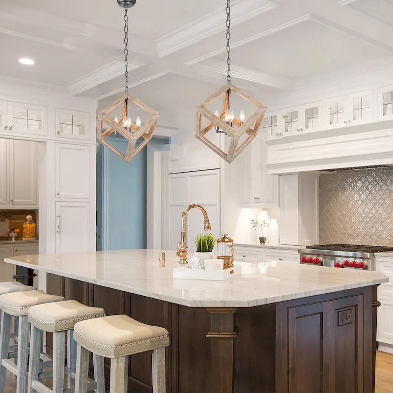 Loby Farmhouse Solid Wood Chandelier 4-light Rustic Geomerical Island Pendant Lights - D15.5  x H 18