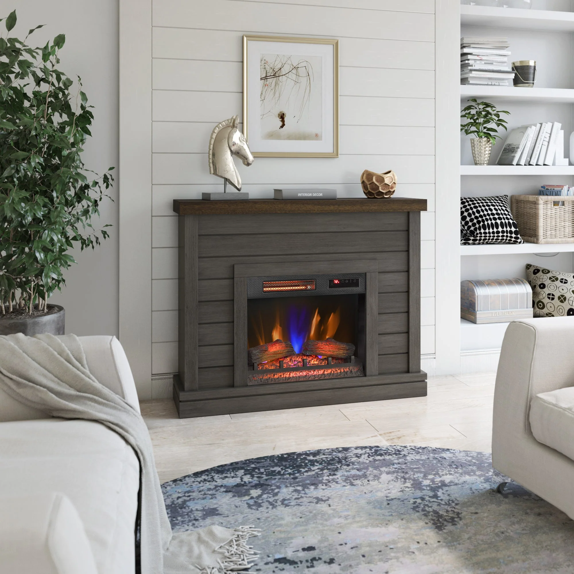duraflame? Farmhouse Shiplap Electric Fireplace Wall Mantel