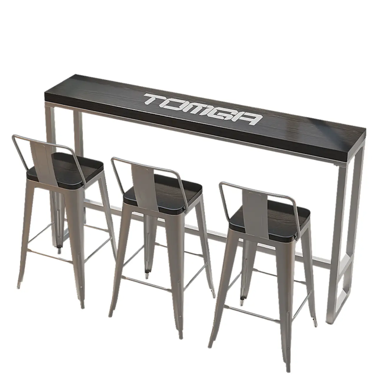 Steampunk Midnight Black Bar Table Set with Backless Stools