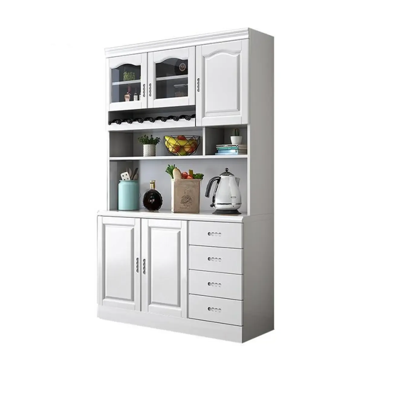 Kitchen Wooden White Cabinet Sideboard Built-in Wine Rack