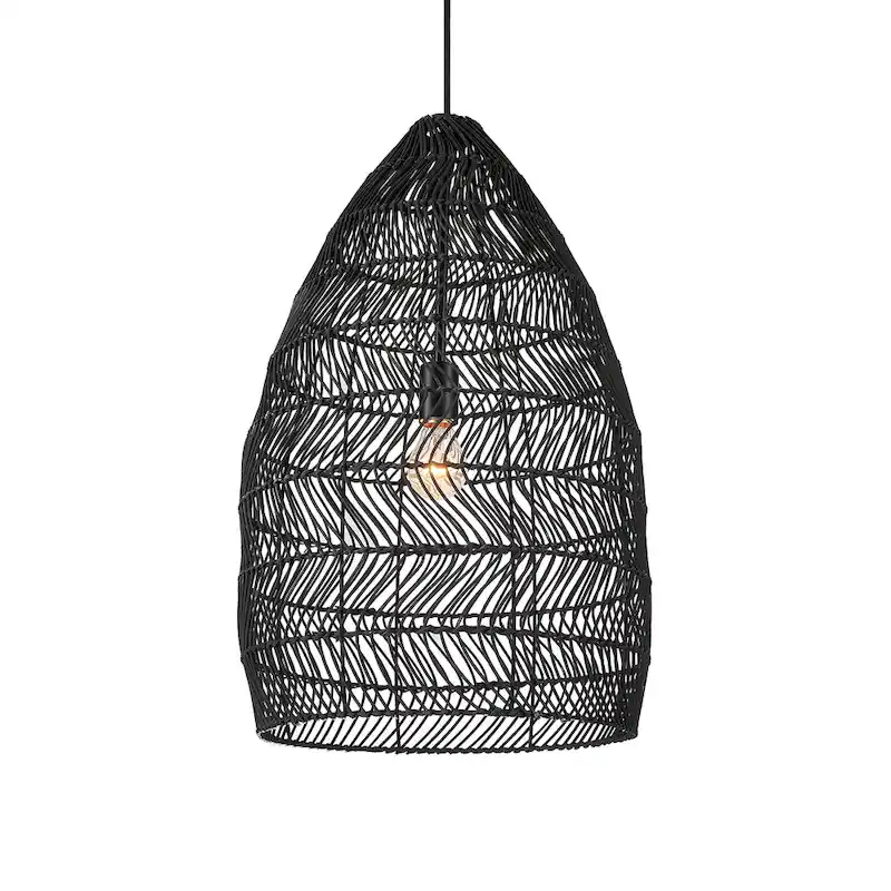 Uttermost Nandi 1 Light Woven Black Pendant - 25H x 15 Dia in.